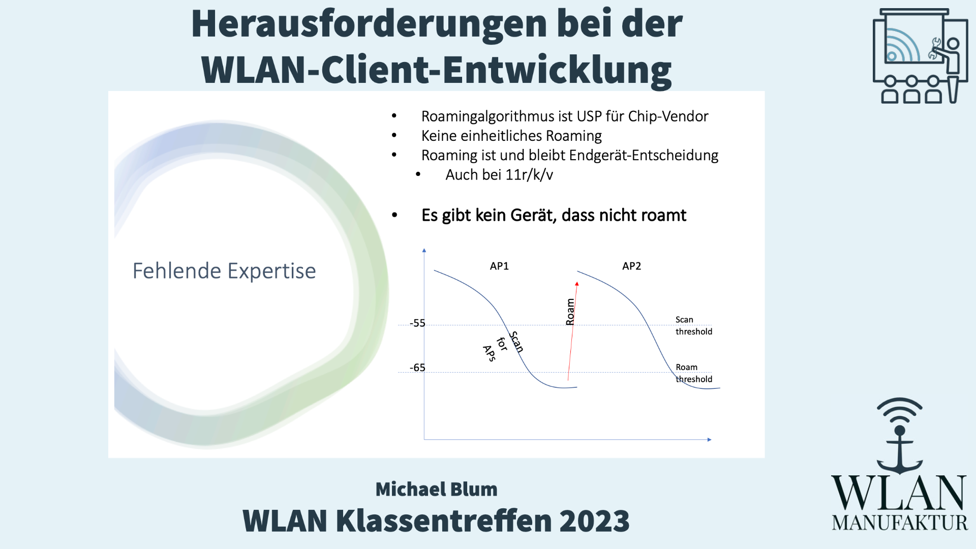 Video laden: Aufzeichnung der Präsentation vom WLAN Klassentreffen - Herausforderungen bei der WLAN-Client-Entwicklung